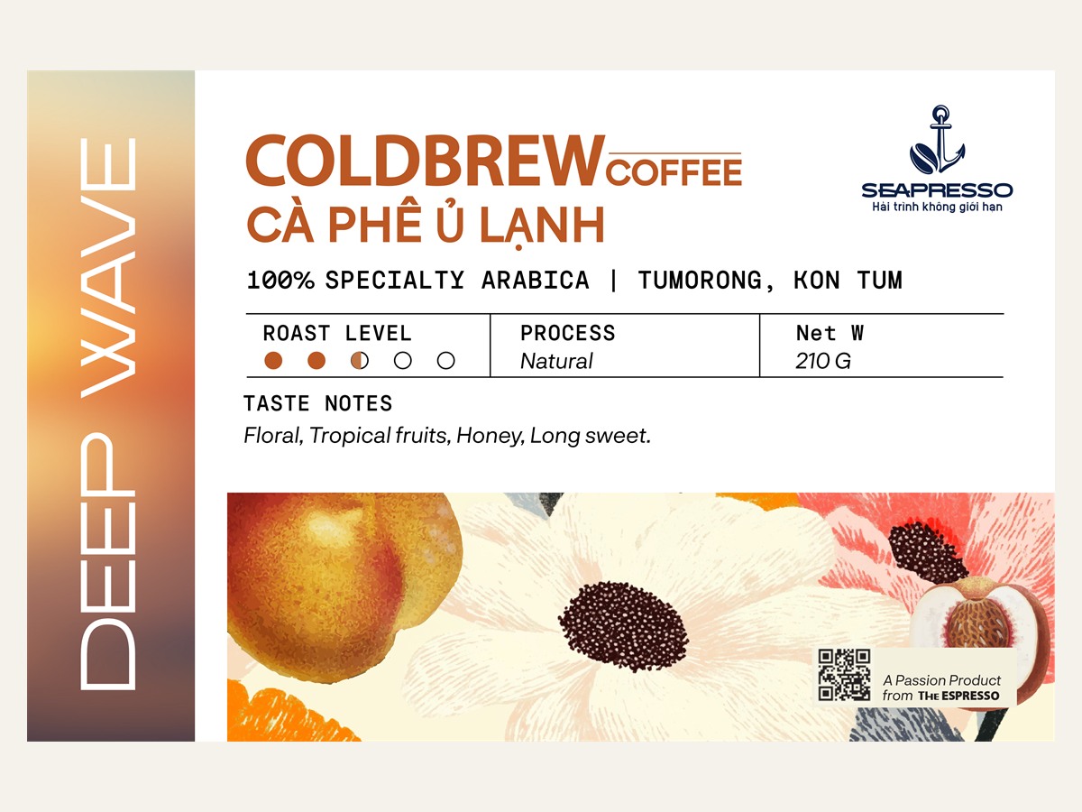 Cách đọc nhãn cà phê qua ví dụ nhãn DEEP WAVE: Arabica Tu Mơ Rông, Natural, mức rang 2,5/5